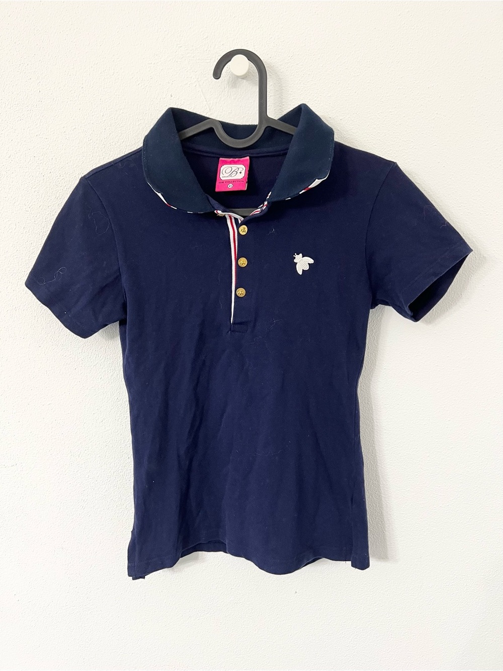 B The Collection Women’s Navy Bee Embroidered Short Sleeve Polo Shirt XS